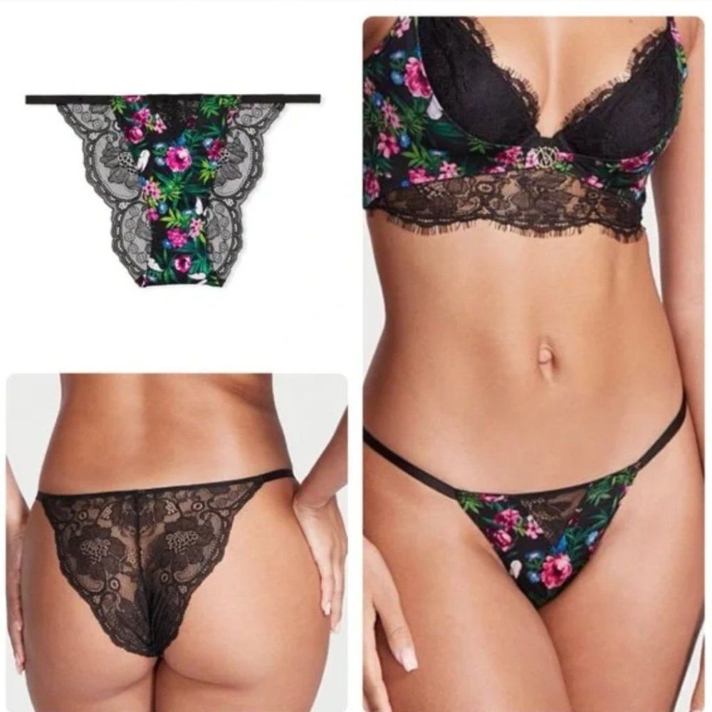 Small Victoria’s Secret Floral Lace String Cheekini Panty - Picture 2 of 11